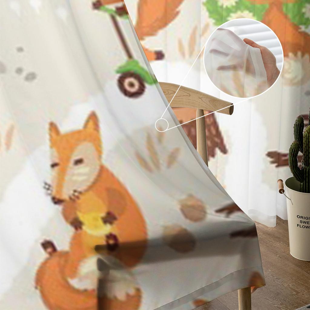 Funny Cute Fox Tulle Curtains For Living Room Sheer Curtain Bedroom Veil Organza Decorative Window Treatments