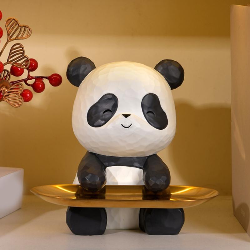 Dekorative Panda-Harzstatue mit Aufbewahrungsschale für Schlüssel und Kleinigkeiten Tier-Skulptur Eingangsbereich Wohnzimmer Tischdekorationen