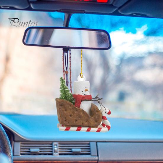 Vánoční závěsná dekorace sněhulák 3D akrylové opakovaně použitelné auto zpětné zrcátko kreslený přívěsek vánoční stromeček ozdoba na párty dárky