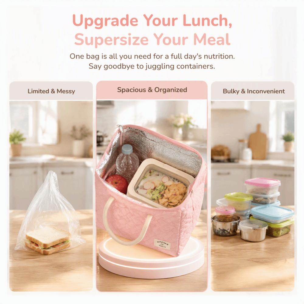 Large Capacity Bento Bag Fresh-Keeping Mommy Bag Stylish Lunch Box Bag