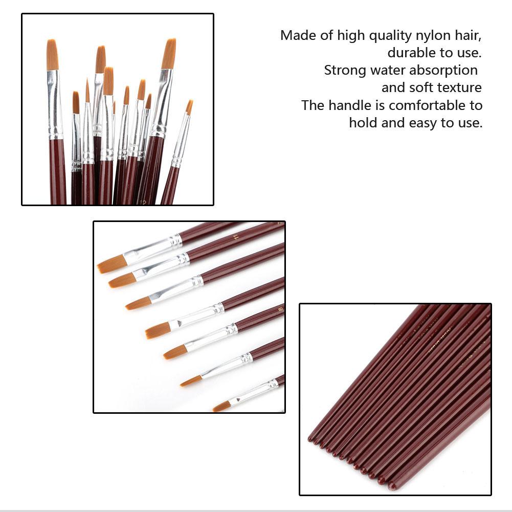 12Pcs Wine Red Nylon Hair Drawing Brush Art Painting Set Tool(flat)