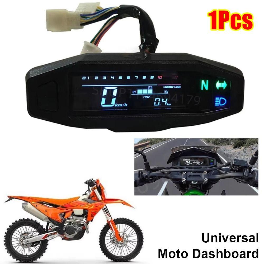 1 Stück Langlebiger Universeller Motorrad Tacho Drehzahlmesser Messgeräte LCD Digitales Armaturenbrett Wasserdicht Schwarzes Instrumentenbrett