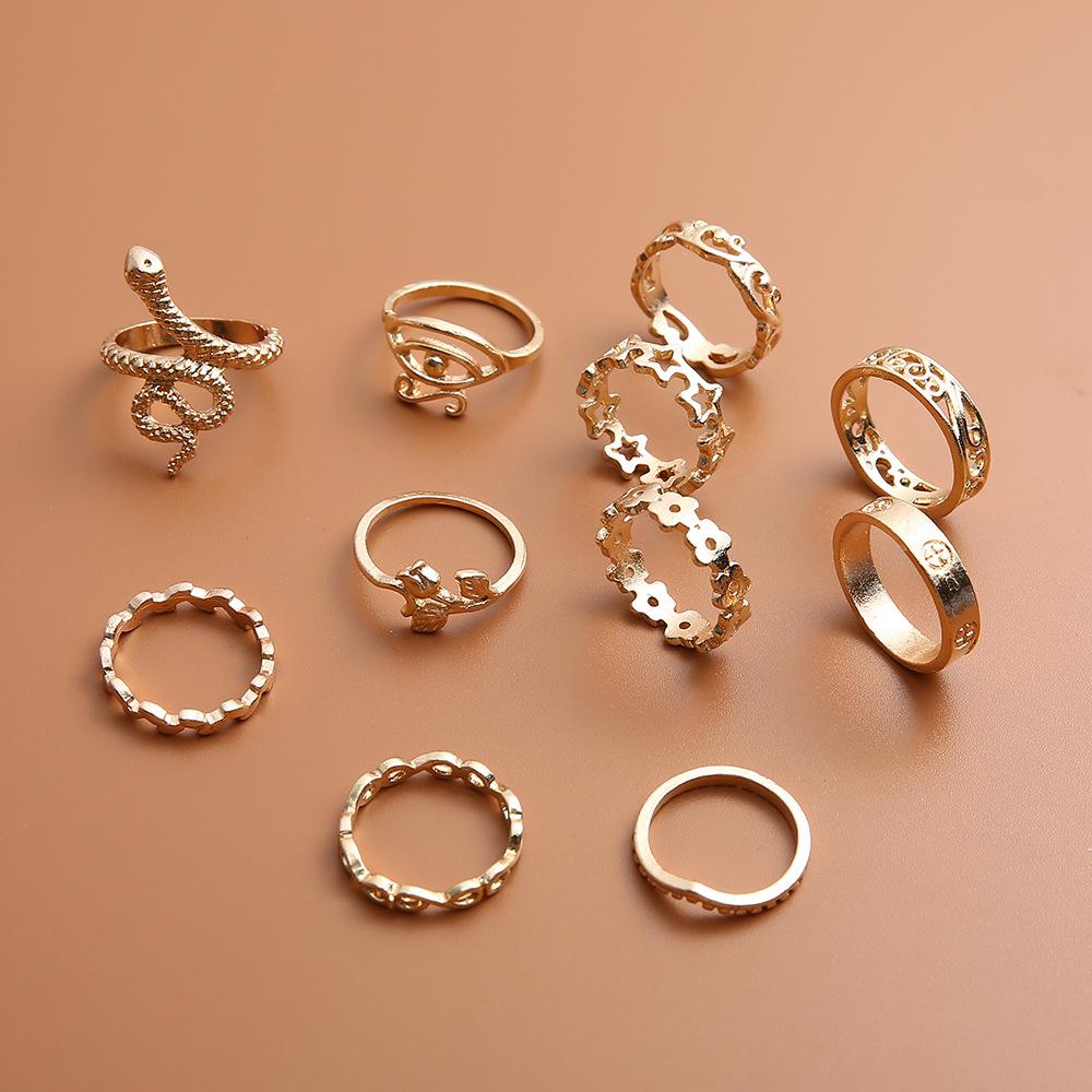 Bohemian Creative Drip Vintage Geometric Ring Full Diamond Shining Serpentine 11-Piece Combination Joint Ring
