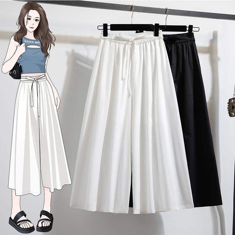 DIMANAF 2026 Summer New Plus Size Women Wide Leg Long Pants Trousers Waist Elastic Drawstring Loose Casual Long Pants