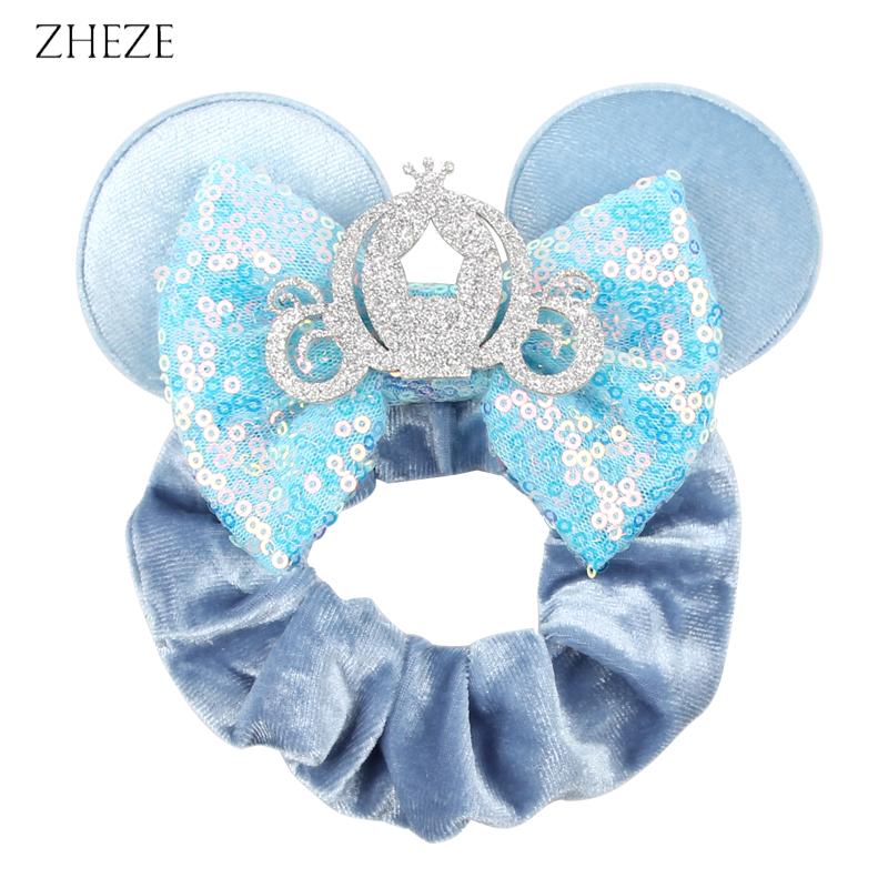 New Disney Mouse Ears Scrunchies Hairband Girl Ponytail Holder For Women Sequins Bows Headband  Women Trip DIY Accessories