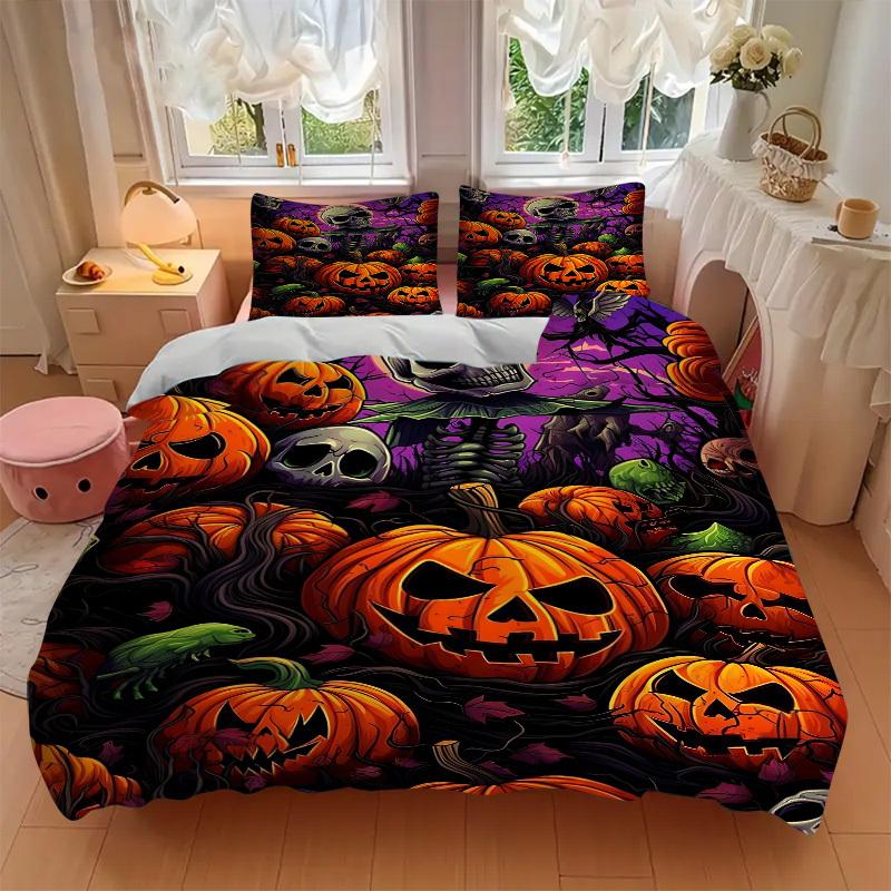 3pcs bedding set Halloween Pumpkins Includes 1 Comforter + 2 Pillowcases, Without Pillow Inserts, Soft Comfortable, Lightweight Breathable,