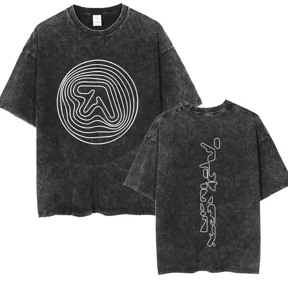 Aphex Twin Washed Vintage T Shirt Men Women Fashion Casual Oversized Short Sleeve T-shirt Male High Quality Cotton Tshirt