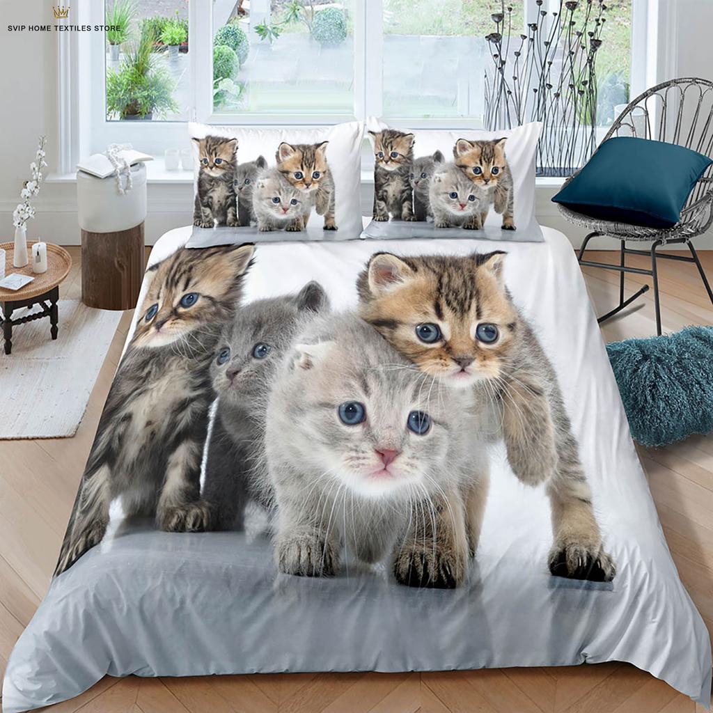 Süße Weltraumkatze Tier 3D-Druck Bettbezug Bettwäsche-Set Weicher und bequemer Bettbezug Kissenbezug 3 Teile