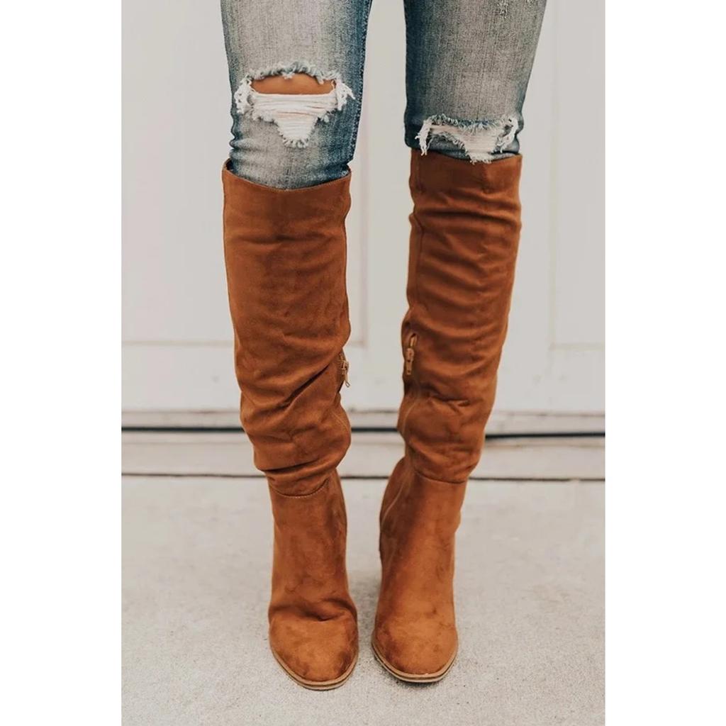 Women's High Boots 2025 Fashion Side Zipper Riding Boots Women High Heel Shoes Size 43 Women Over The Knee Boots Botas De Mujer