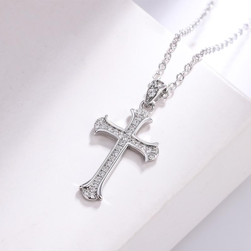 White Gold Plated Micro-Paved Cross Pendant Necklace - Non-Fading Jewelry, Perfect Christmas Gift
