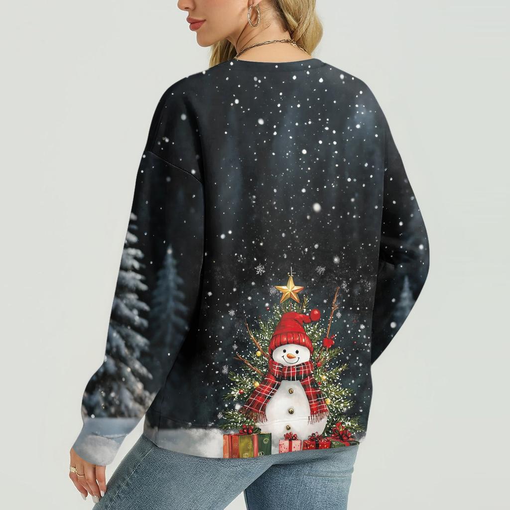 Women's Casual And Fashionable Christmas Print Long-Sleeved Top