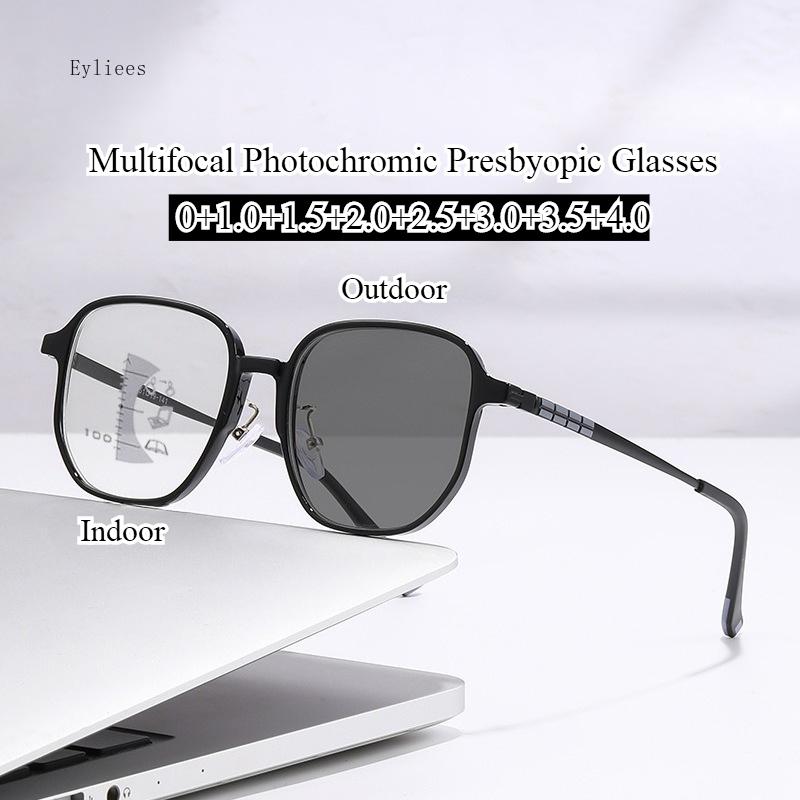 Multifocal Photochromic Presbyopic Glasses Unisex Simple and Fashionable Large Frame Anti Blue Light Eyeglasses 0 To +4.0 gafas