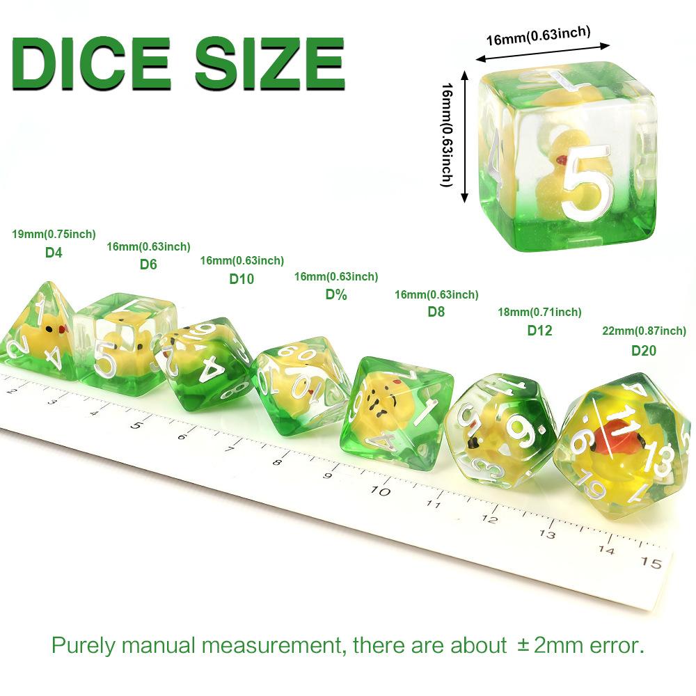 New 7 Pieces Acrylic Polyhedral Dices Set Bar Toys Filled With Ducks D6 Data D8 D10 D12 D20 Dice Role For Trpg Dnd Accessories