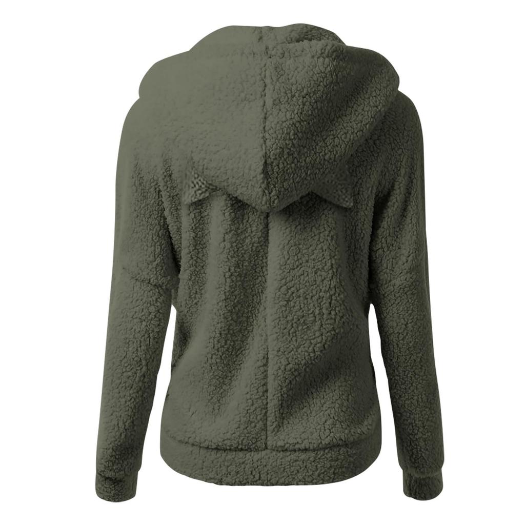Women's Fashion Solid Color Sweatshirt Loose Hooded Fleece Zipper Jacket Top
