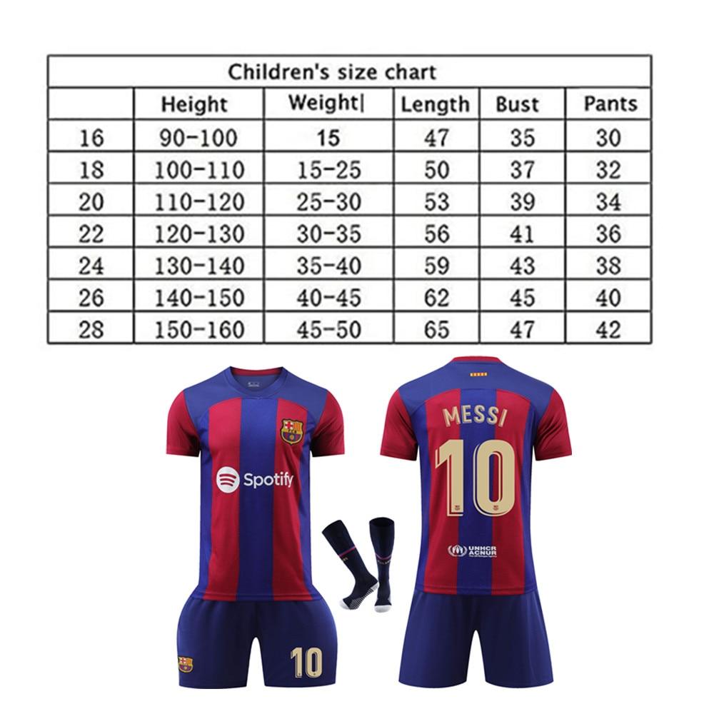 Set Maglia da Calcio Barcelona Messi per Bambini, Blu Bianco, Traspirante Asciugatura Rapida, Taglia Gioventù