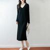 Women Sweater Dress 100% Wool MODERN NEW SAGA V-neck Knit Long Pullover Winter Jumpers Wool Long Dress Female