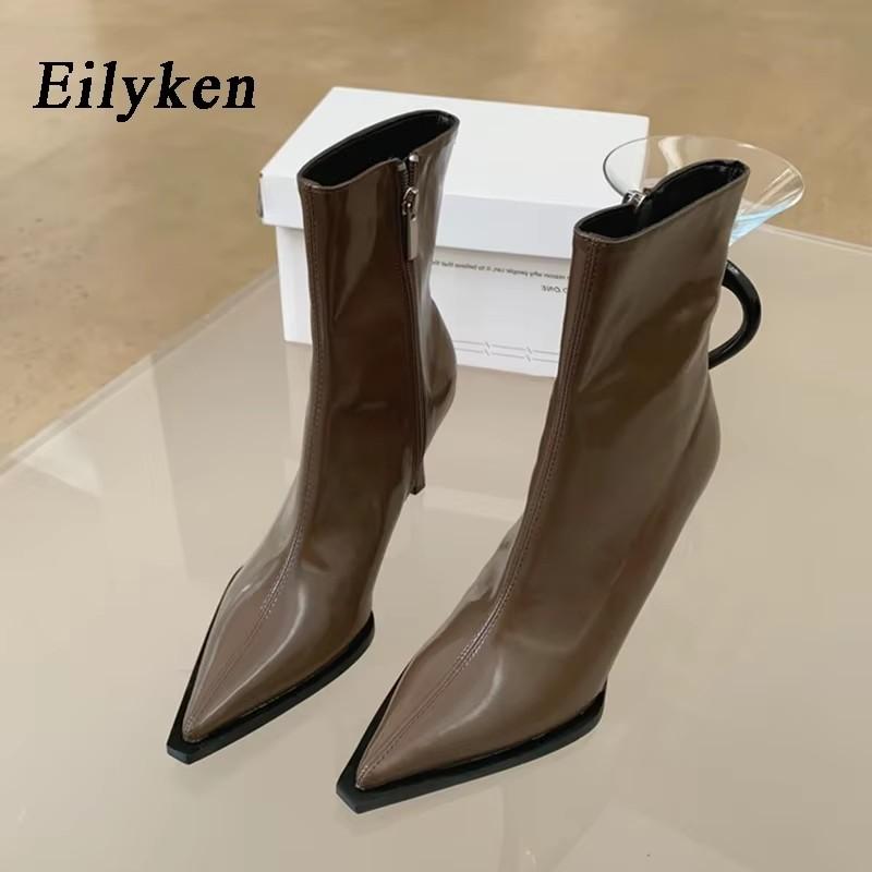 Eilyken Fashion Design Cozy Soft Leather Women Ankle Boots Sexy Pointed Toe Short Booties Stripper Thin Heels Shoes