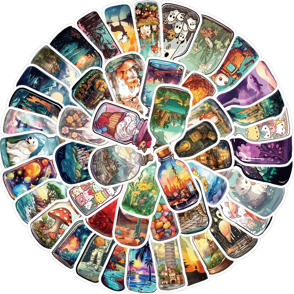 50 New Cartoon Style Bottle In The World Graffiti Sticker Personalized Decorative Guitar Notebook Suitcase DIY Sticker