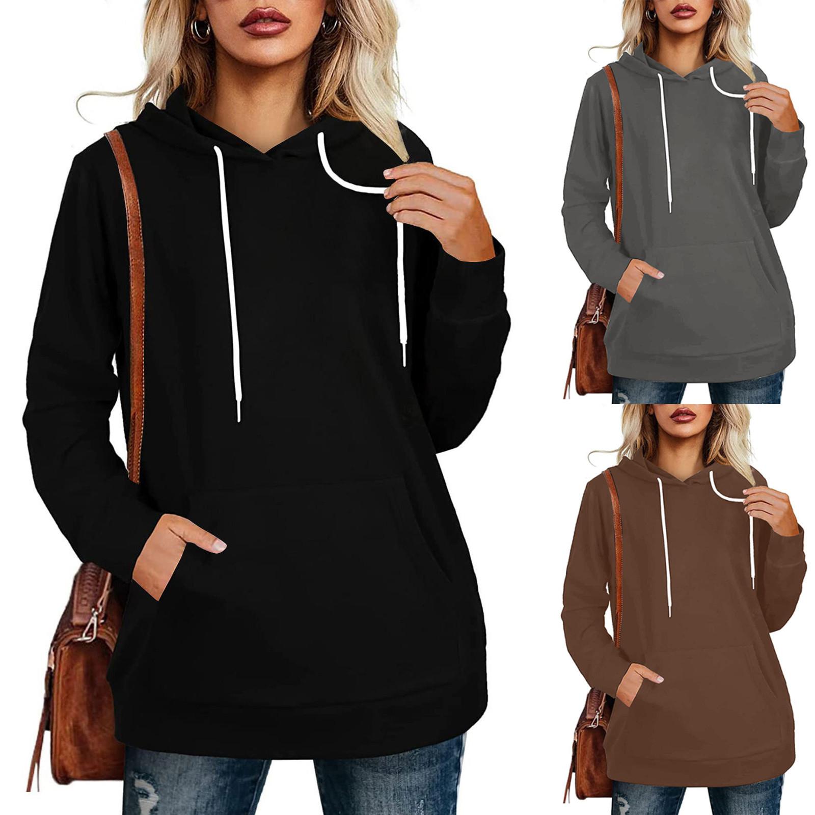 

Женские осенние модные толстовки с цветными блоками, повседневные пуловеры с длинными рукавами и шнурком, топы с карманами