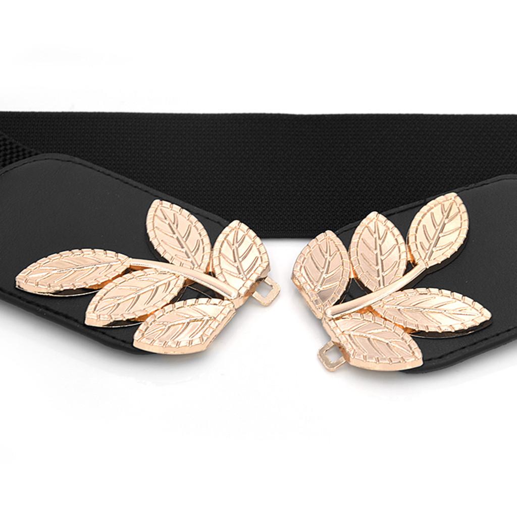 Women's Elastic Stretch Waist Belt Wide Decorative Leaf Pattern Adjustable Cinch Band for Dresses Tops and Tunics
