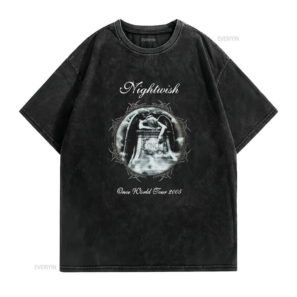 Vintage Gothic Rock Once World Tour Weeping Angel Print Casual T Shirt vintage Washed fashion Breathable designer clothes