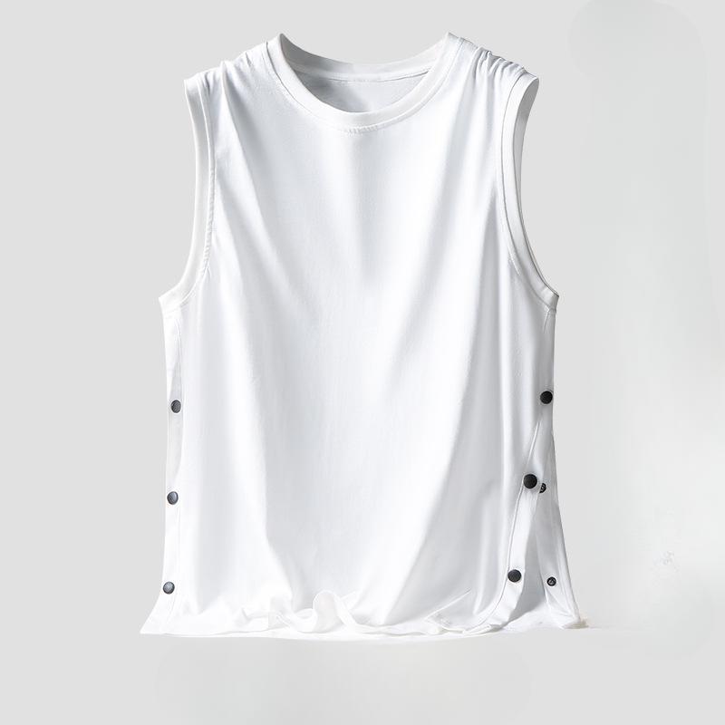 Vest Men's Sleeveless Shirt Summer Cotton Thin Fashion Brand Breasted American Basketball Sports Waistcoat Top Men's Clothing
