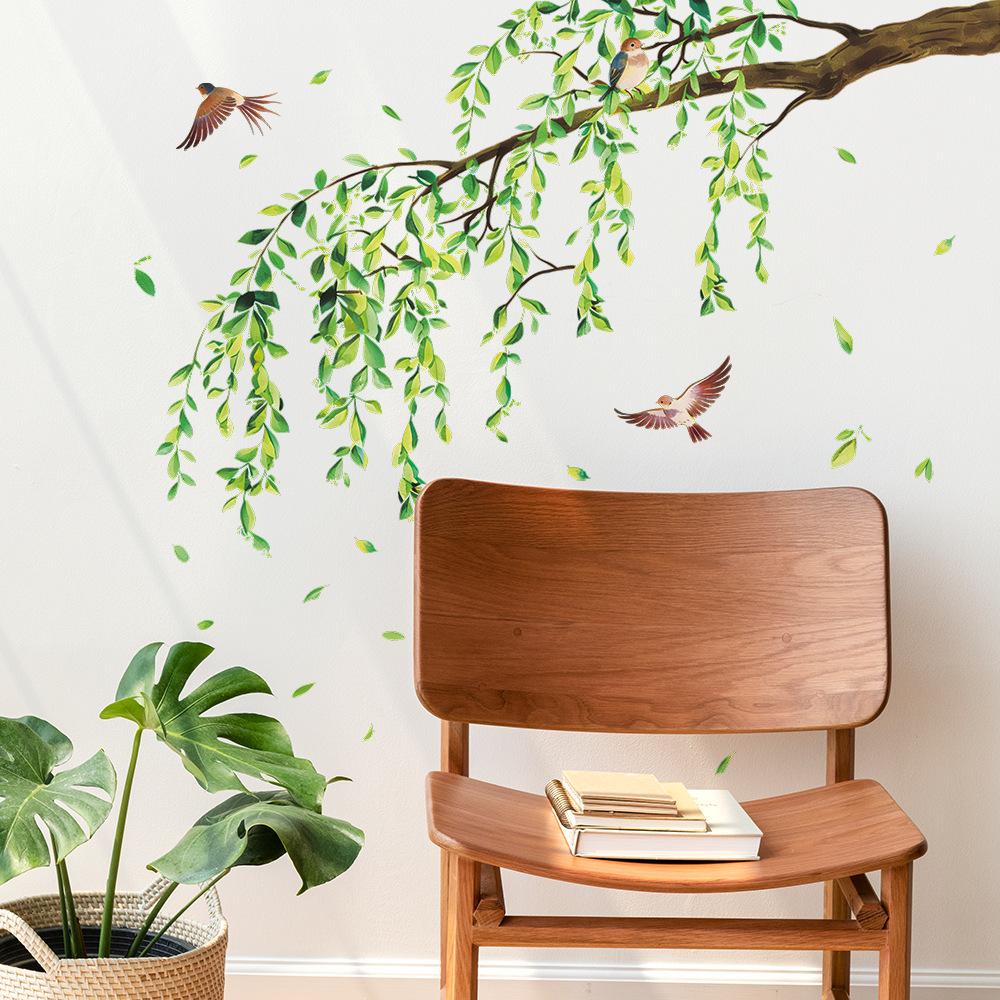 Personalized Fluttering Sticker of Willow Branches and Sparrows, Wall Sticker for Living Room, Dining Room, Home and Background Wall
