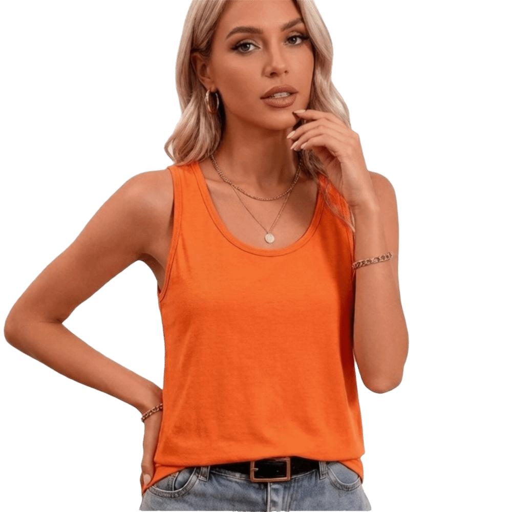 Sleeveless Women s Tank Top Quick Dry Vest Top Basic Slim Fit Cami Yoga M оранжевый