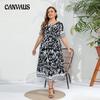 Damenkleid Übergröße Elegantes Temperament Elastische Taille V-Ausschnitt Lange Kleider