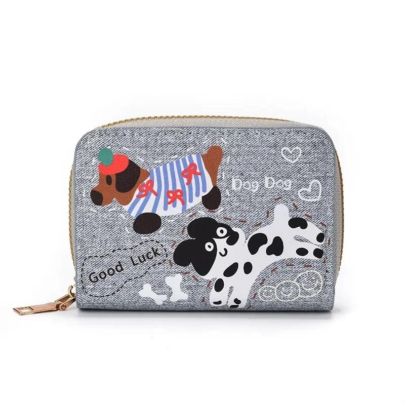 Portafoglio Portatessere Cane Bassotto Carino da Donna Portamonete Doppio Zip Copri Carte Multi RFID Portafoglio Piccolo da Uomo Regalo