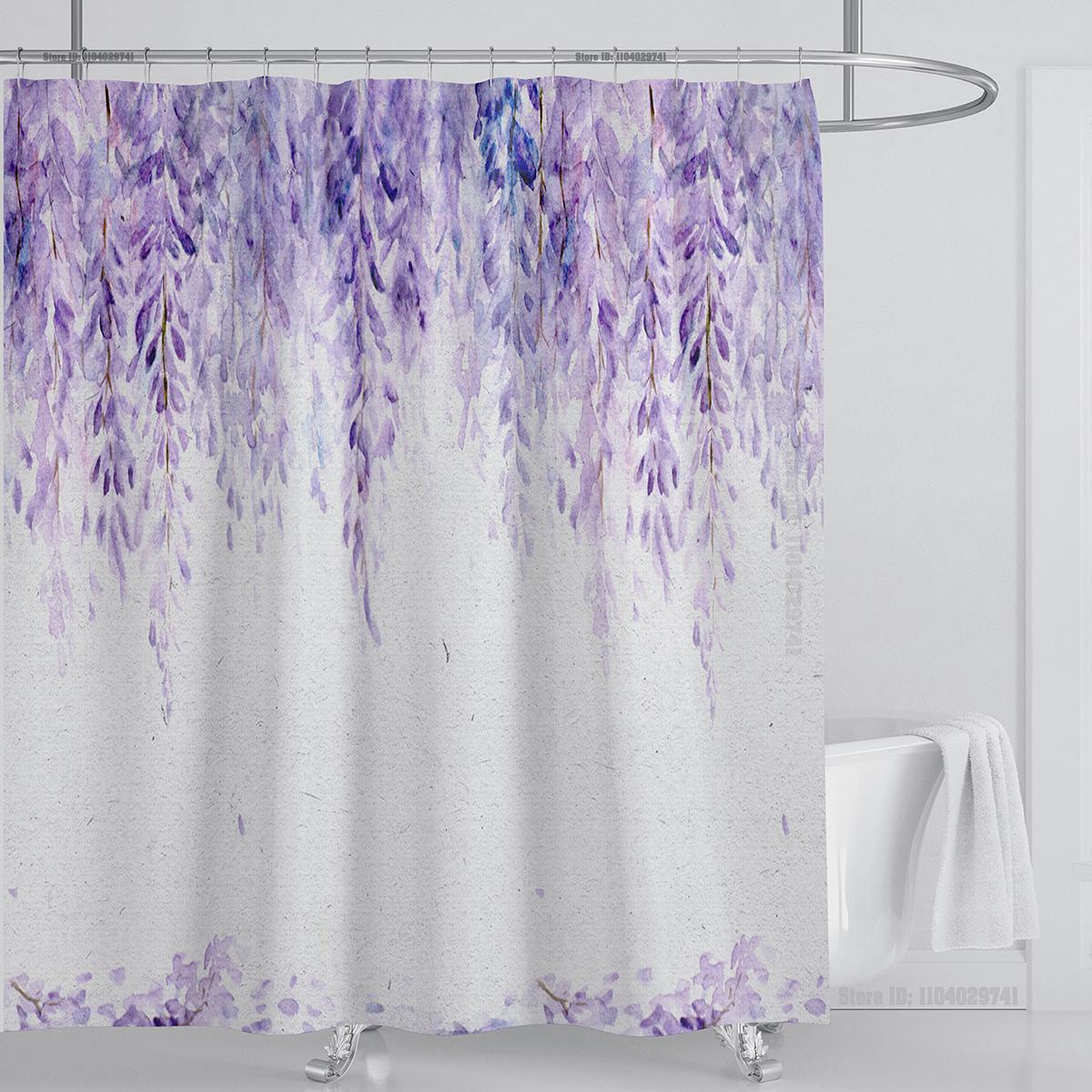 

Растения Графическая Шторка для душа Водонепроницаемая Шторка для душа Полиэстеровая ткань 3D-печать Занавески для ванной Комнатный декор с крючками W90xH180cm