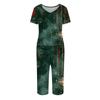 Women's Casual Christmas Print Two-Piece Outfit with Short Sleeve Top and Pants