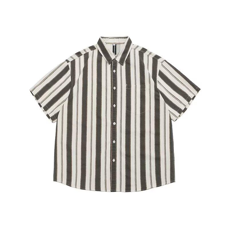 Short Sleeved Shirt For Men With A Niche Design, Striped Five Quarter Sleeves, High-End Feel, Loose And Handsome Long Sleeved Shirt