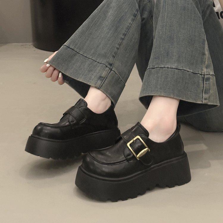 Thick-soled Black British Style Small Leather Shoes Women's 2025 Autumn New Versatile One-pedal Women's Shoes Single Shoes Loafers