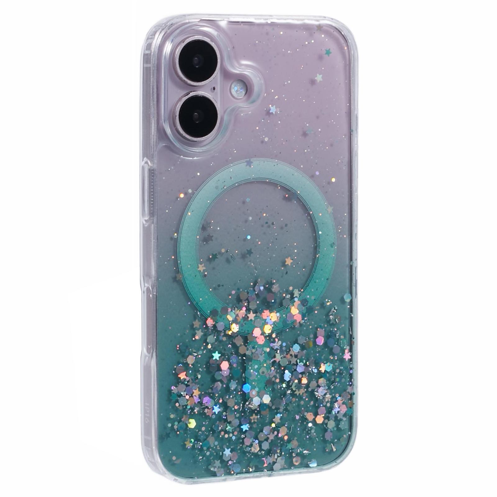 

For iPhone 16 Plus Case Compatible with MagSafe Sparkle Epoxy TPU+Acrylic Phone Cover Green