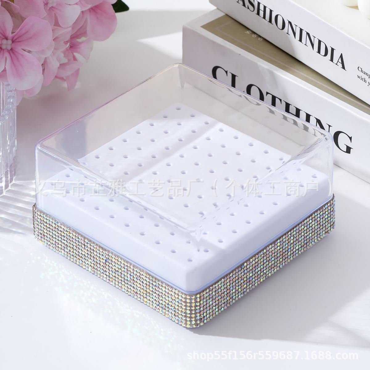 Diamond-set 100-hole grinding head Full diamond storage box Nail art grinding head Drill bit storage Finishing box Nail art tools