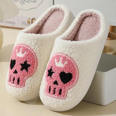 Halloween Grappige Huispantoffels Schedel Borduurwerk Warme Winter Pluizige Pantoffels Heren en Dames Koppels Huis Binnen Katoenen Pantoffels