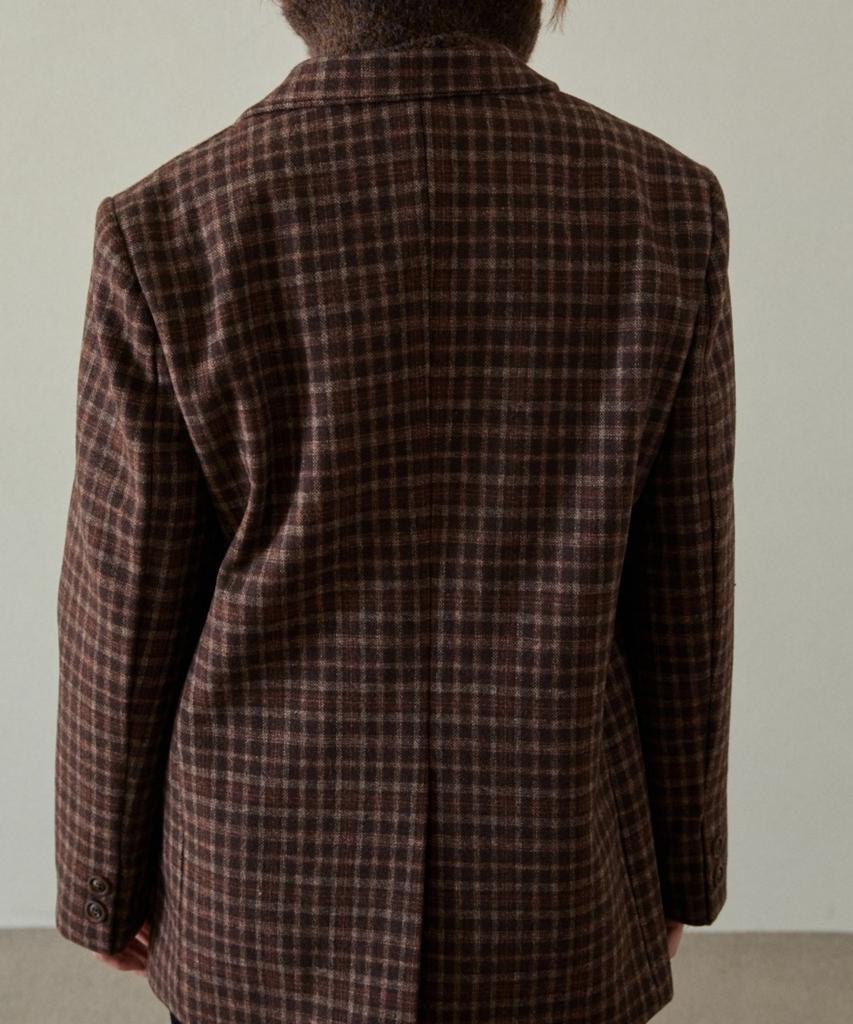 Wioe Overfit Vintage Check Wool Blazer_Brown