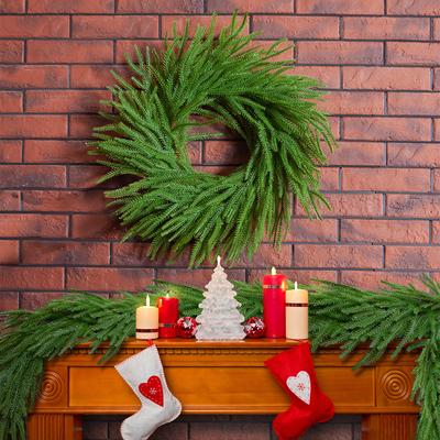 Simulation Norfolk Soft Glue Feel Pine Needle Wreath Christmas Wreath Christmas Decoration Door Hanging Vine Ring