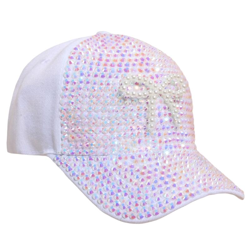 

Rhinestones Baseball Hat Fashionable Bowknot Hat Adjustable Sports Hat Portable Decoration For Youth Fashioning білий