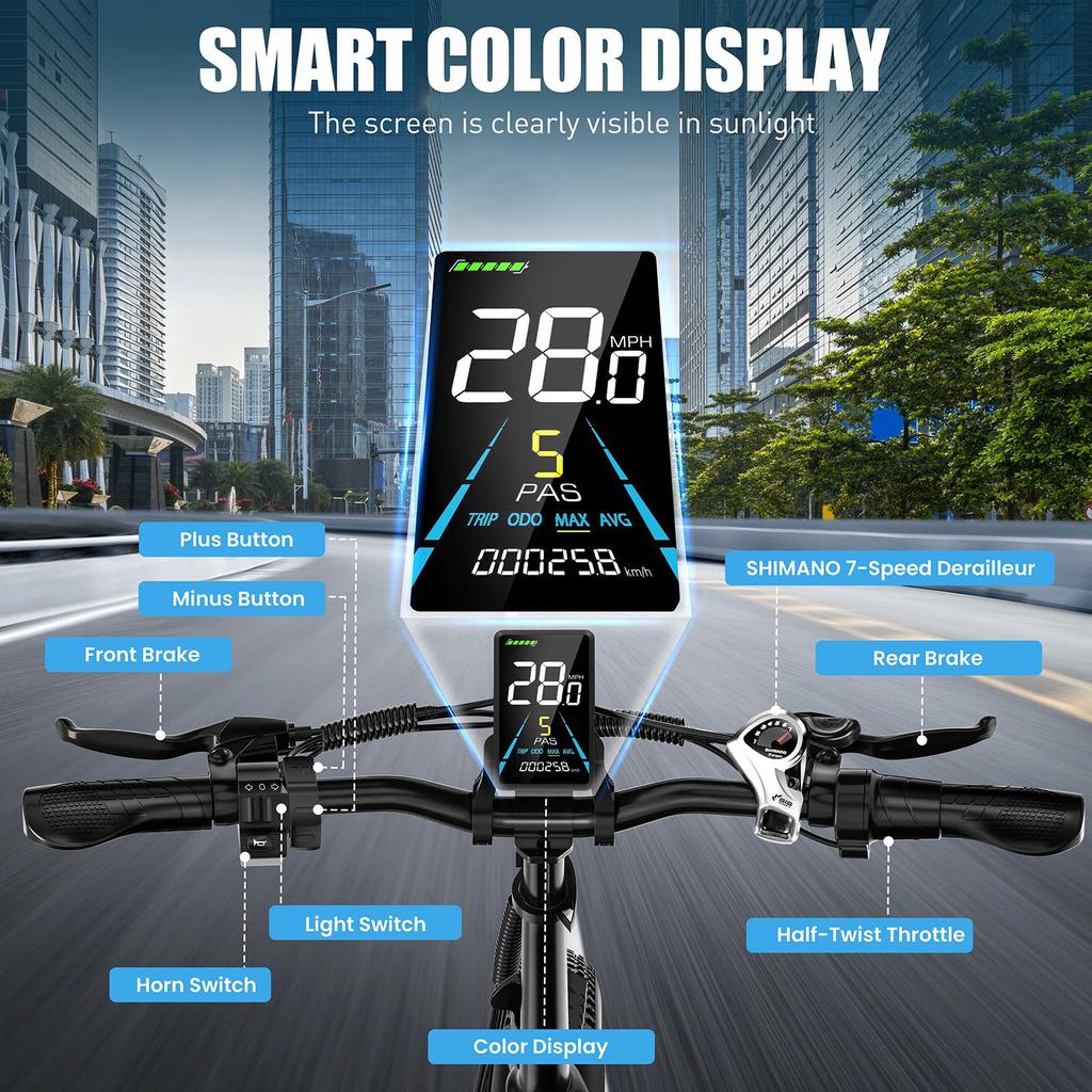 Vitilan U3 750W Brushless Motor Electric Bicycle - 48+ Range, 330 Lbs Payload, 5'3" - 6'5" Riders, 7-Speed Shimano Gear, 48V LCD Display