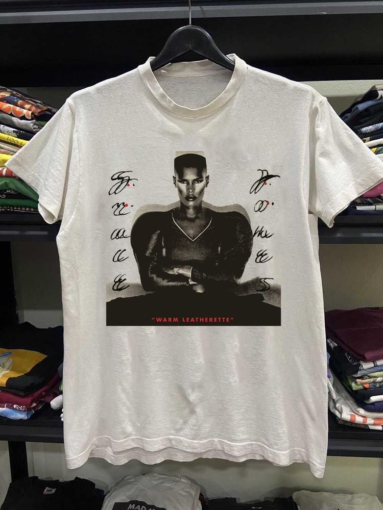 Grace Jones Warm Leatherette Turns 45 T Shirt White All Size Gift Fan HH427 Unisex T-Shirt XXXXL