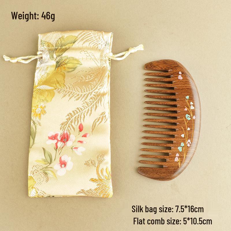 Premium Black Gold Sandalwood Comb: Hand-Painted, Anti-Static, Portable Hair Styling Comb with Gift Box for Women.