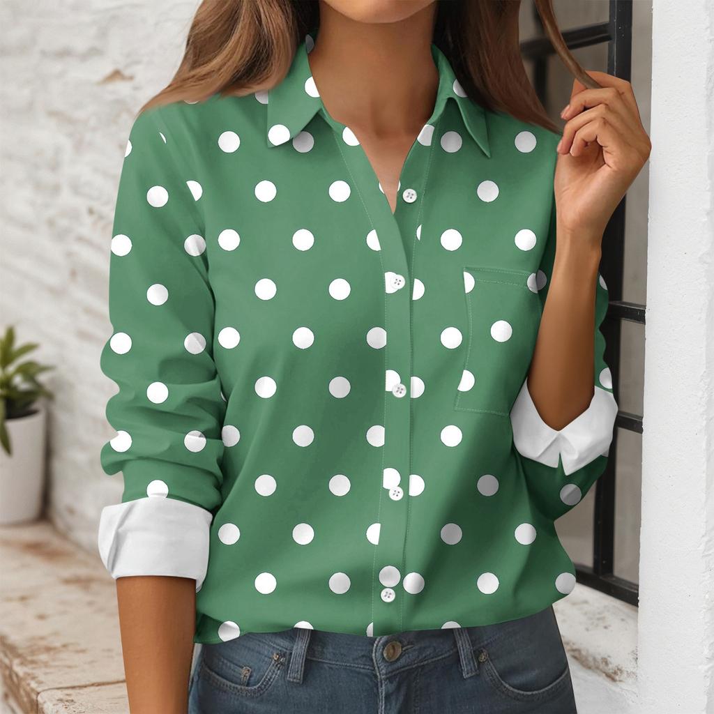 Camisa Estampada de Botones para Mujer Camisa de Manga Larga Tops de Trabajo para Negocios Casual con Bolsillos Chaqueta
