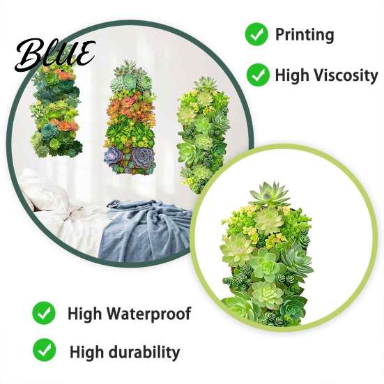 Removable Floral Wall Art 3Pcs 3D Succulents Stickers Vertical Plant Landscape Decals Waterproof PVC Mural Creative Soft Decoration Gifts Peel And