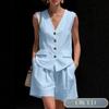 QICED Women's Fashion Casual Sleeveless V Neck Pants Suits Casual Chic