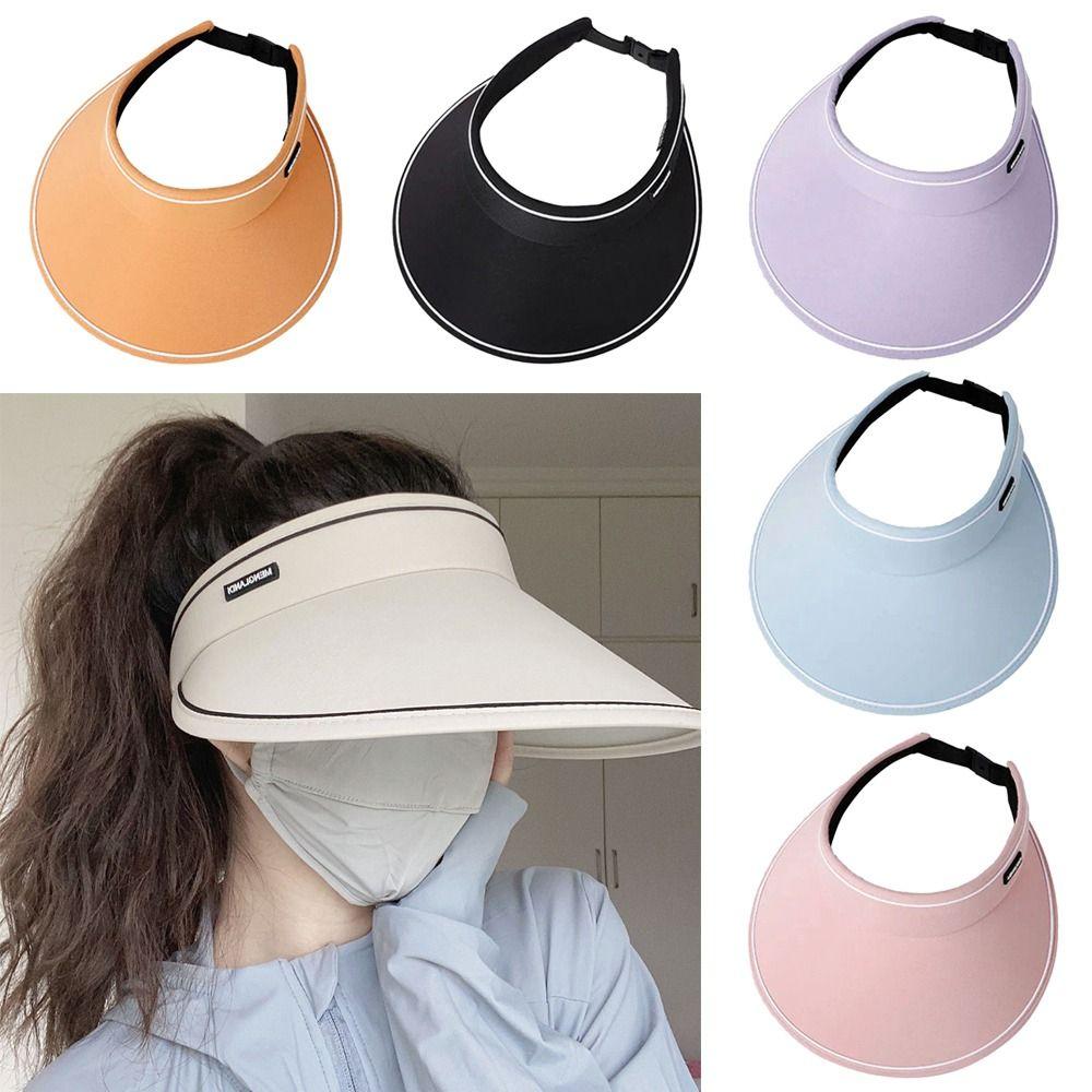 

Summer Adjustable Wide Brim Beach Cap Sun Visors Empty Top Sun Hat