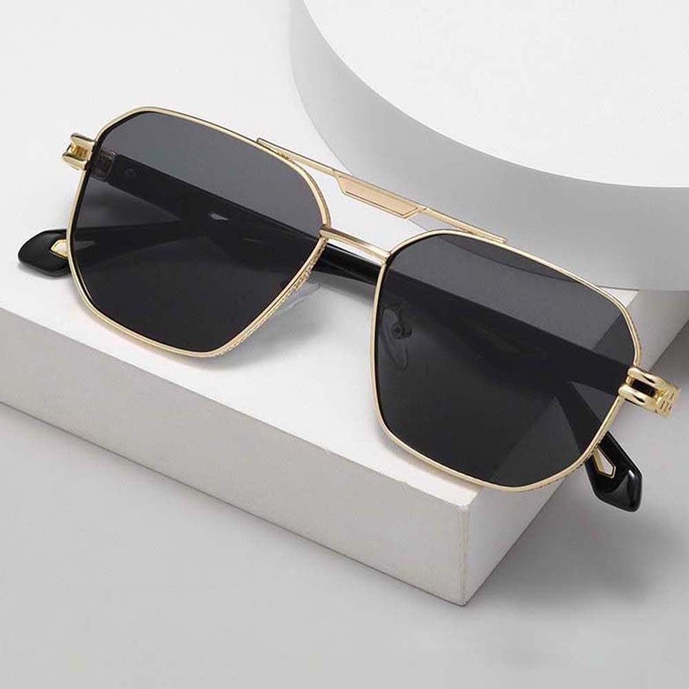 Retro Double Bar Sunnies Square Frame Anti-UV Glasses Unisex Polarizing Lens Sunglasses  Outdoor