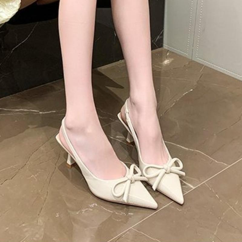 Bow Slingbacks High Heels Sandal For Woman Sexy Pointed Toe Patent Leather High Heels Shoes 2026Summer Elegant Woman Heeled Shoe