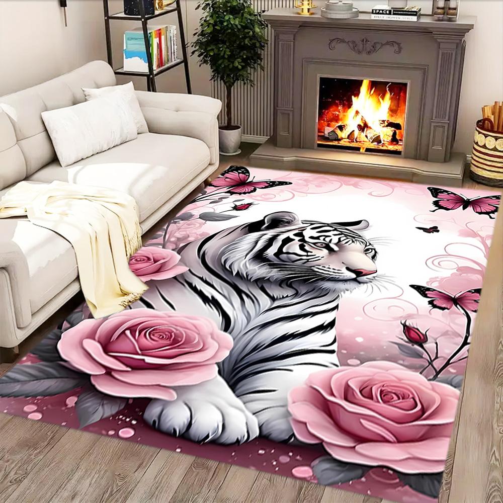 White Tiger Family for Living Room Rug, BedRoom Rug, Study Room Rug, Hallway Decoration, Perfect for Home Decoration or Holiday Gifts